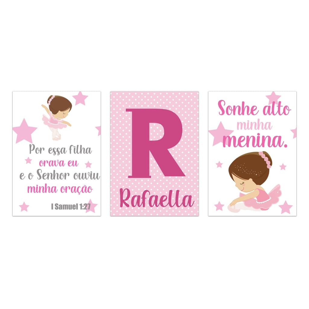 Kit 3 Quadros Bebe  Bailarina Kids Infantil 21x30 Quarto Menina Baby Infantil Decoração Quarto