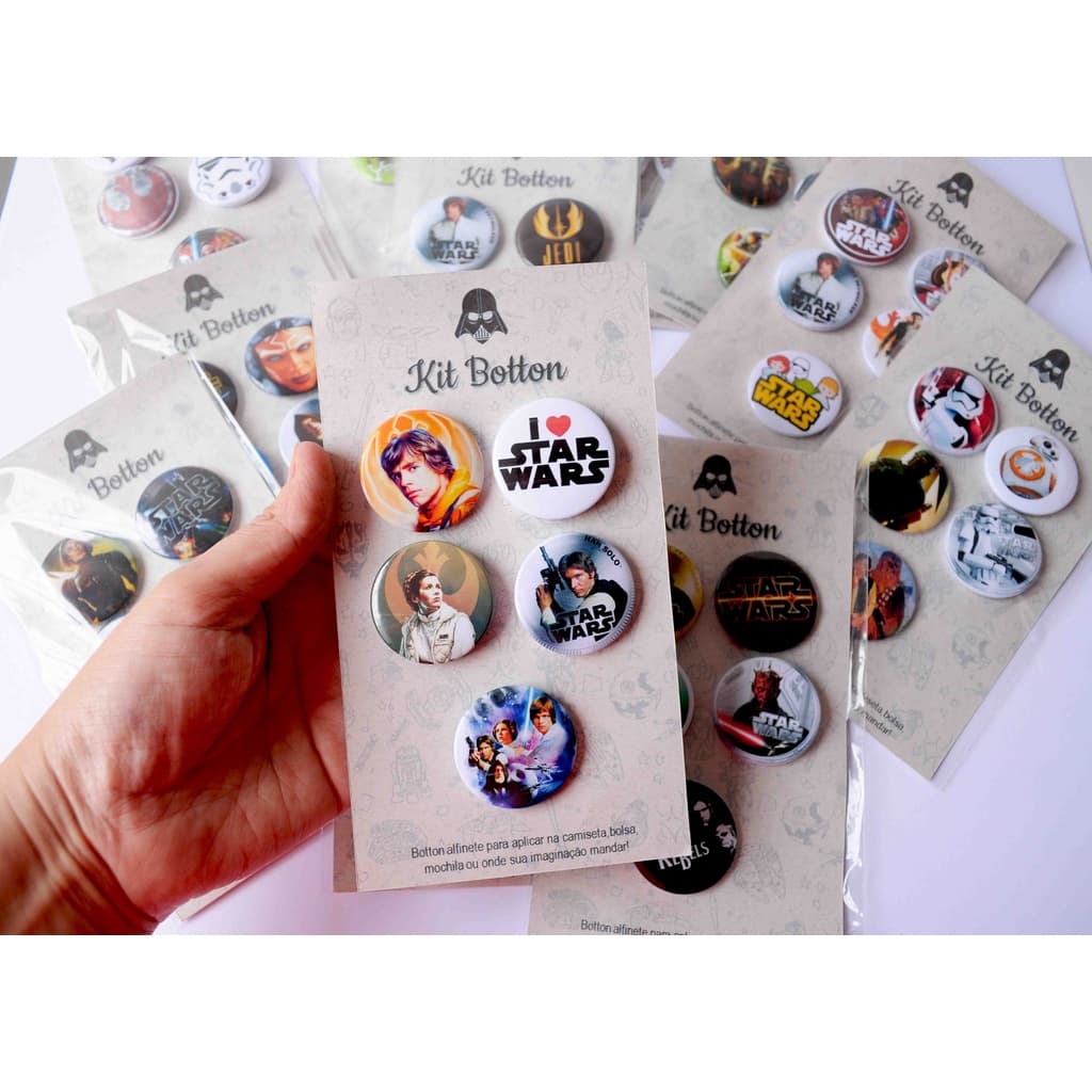 BOTTON STAR WARS -Pacote -Botton/Broche/Ímã - Star Wars -Kit com 5 unidades - tipo broche com alfinete