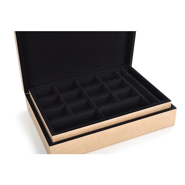 Porta Joia e Bijus modelo Turca2 com 1 bandeja MDF Flocado veludo preto