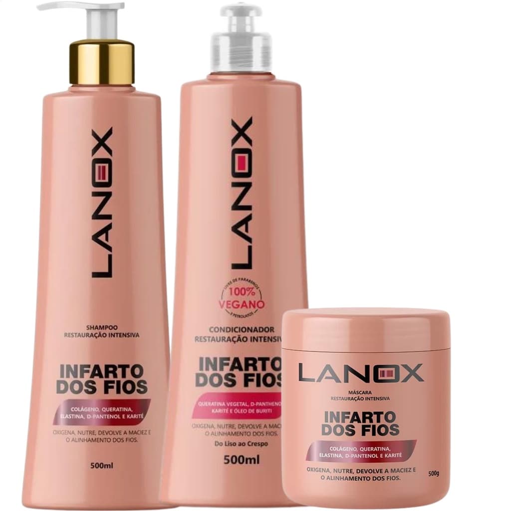 Kit Shampoo + Condicionador + Máscara Infarto Dos Fios Lanox