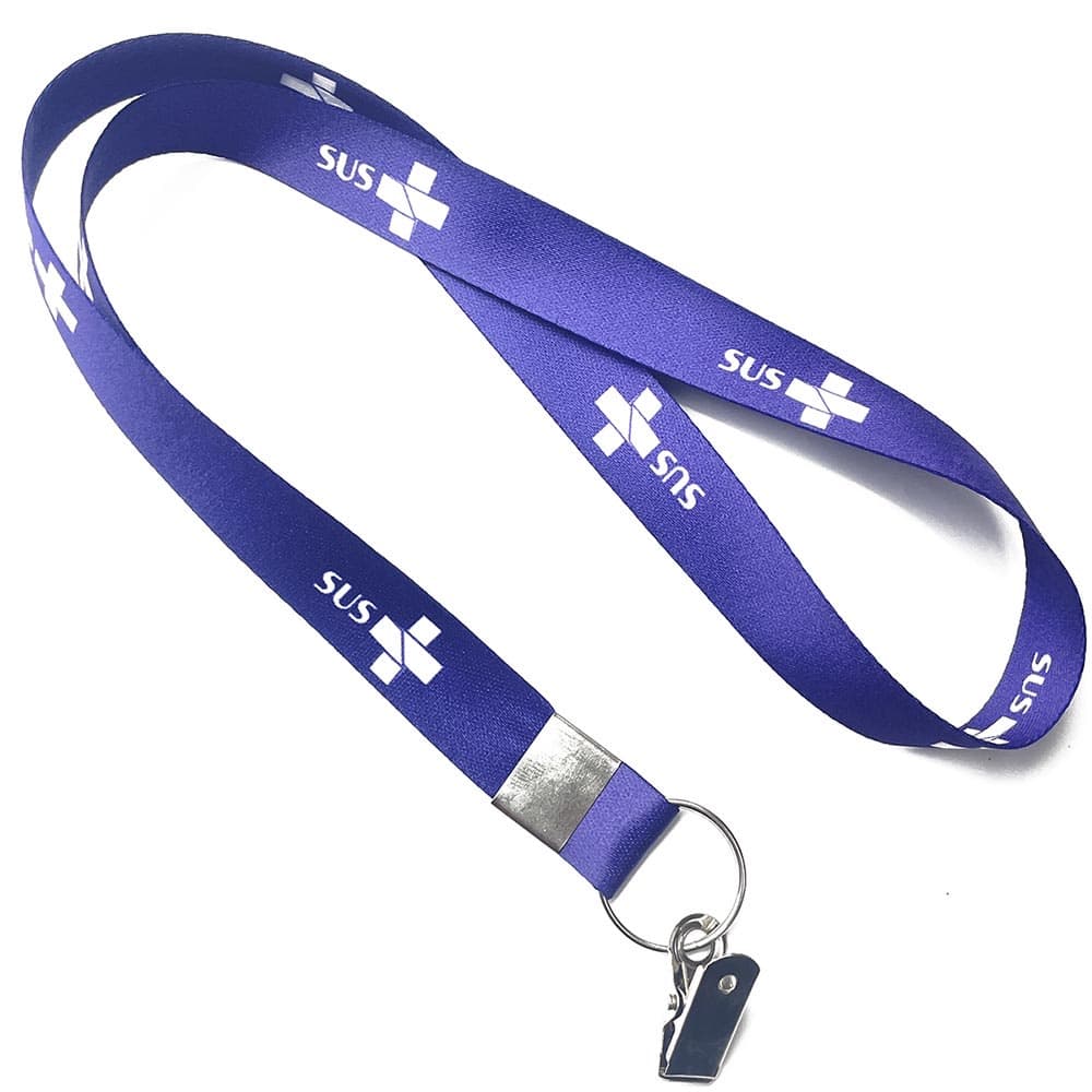 Cordão personalizado SUS Azul para Crachá com Jacaré e Argola