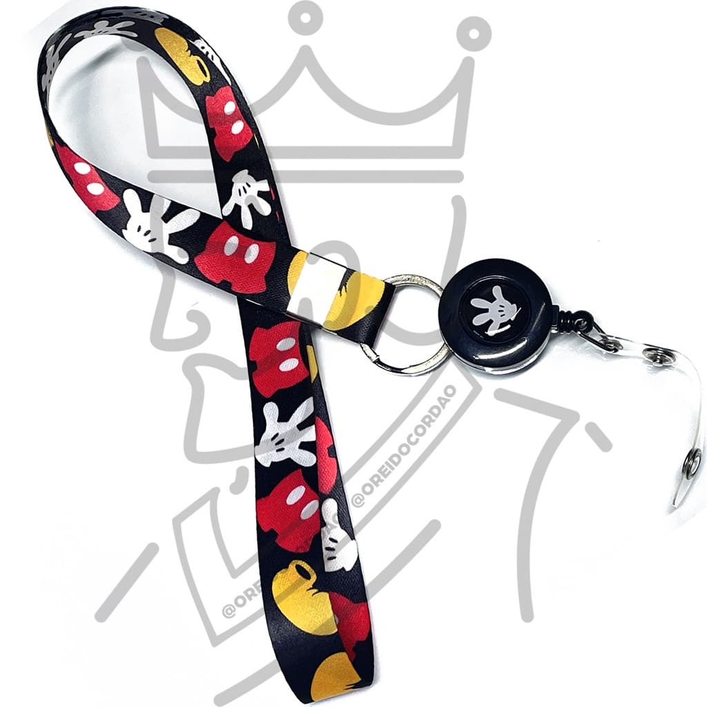 Cordão Mickey Divertido para Crachá, Carimbo com Roller Clip Personalizado PRETO
