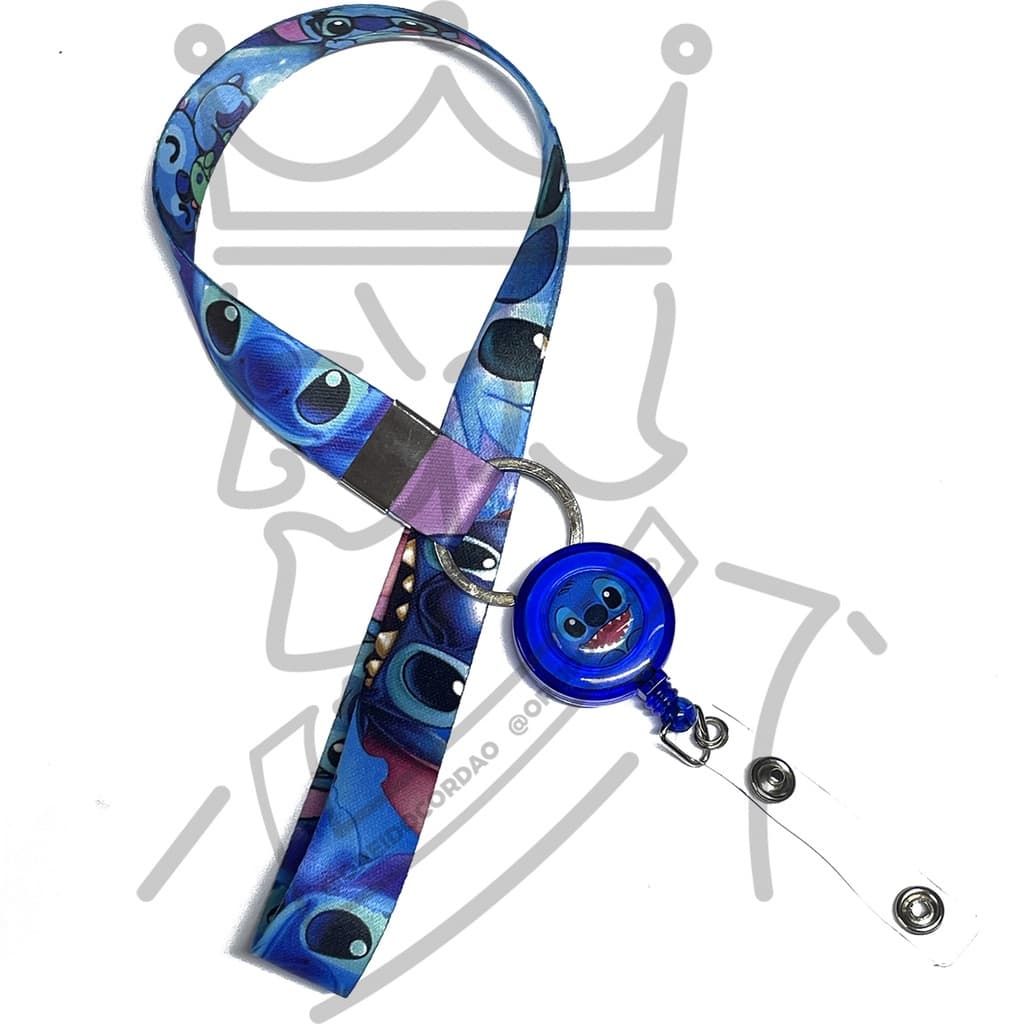 Cordão STITCH para Crachá, Carimbo com Roller Clip Personalizado Azul