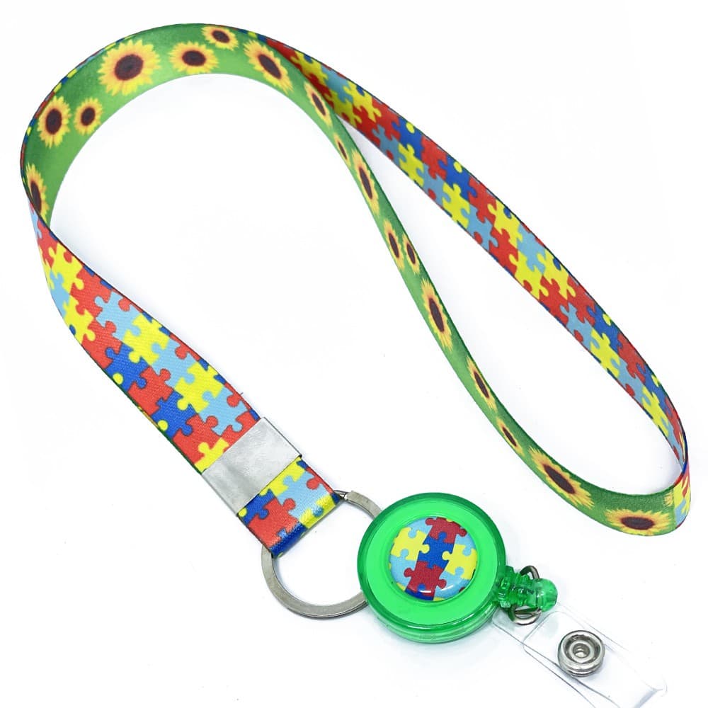 Cordão pescoço para crachá Girassol E Quebra Cabecas Com Roller Clip (yoyo) Verde