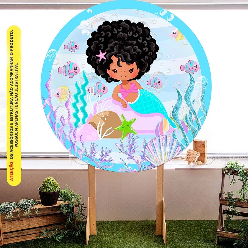 Painel Redondo Sereia Morena Veste Fácil Sublimado