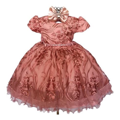 Vestido Infantil Festa Realeza Princesa Rose Com Tiara Luxo
