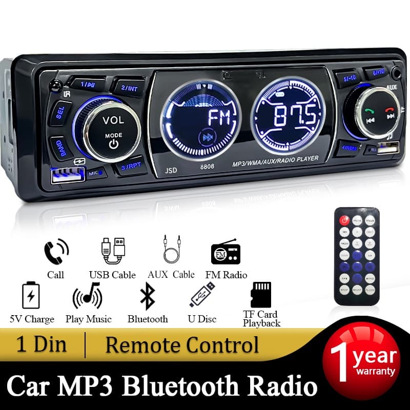 Som Automotivo Rádio De Carro Bluetooth USB 1 Din MP3 Player Auto Radio FM 4×60W 2 Pendrive