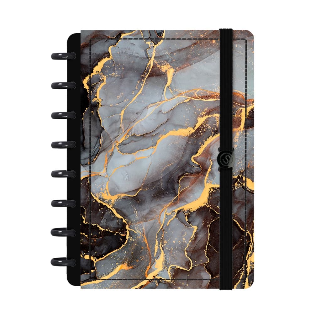 Caderno De Disco Iscool Inteligente Capa Dura 80 Folhas Mármore Preto