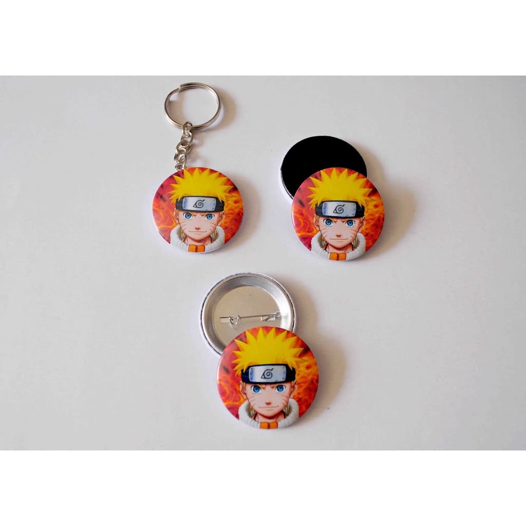 NARUTO -Pacote - Botton / Broche / Button  - chaveiro - ímã- Naruto -  Kit contendo 3 peças