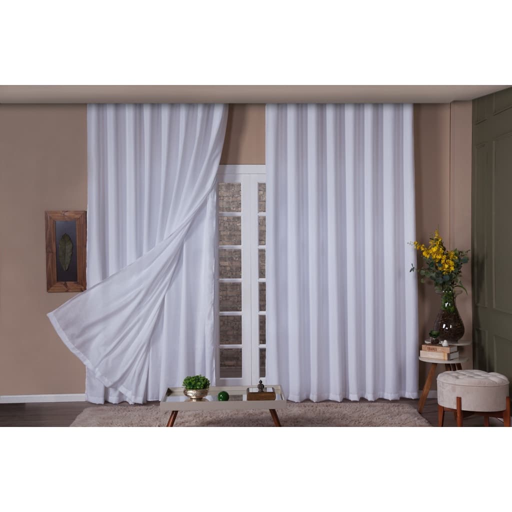 Cortina De Linho Para Quarto E Sala + Forro Blackout 6x2,80 Teto Alto Para Trilho Suíço