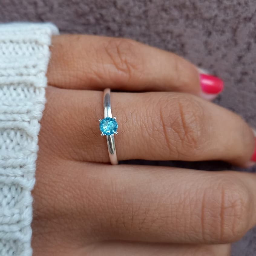 Anel Feminino Solitário de Prata 925 - Legitima Com  Certificado de Garantia