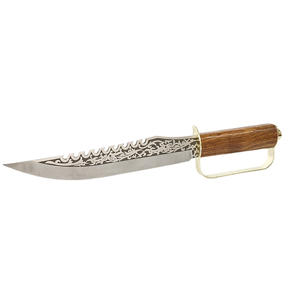 Faca p/ Churrasco Caca Pesca Cabo Madeira Desenhada + Bainha