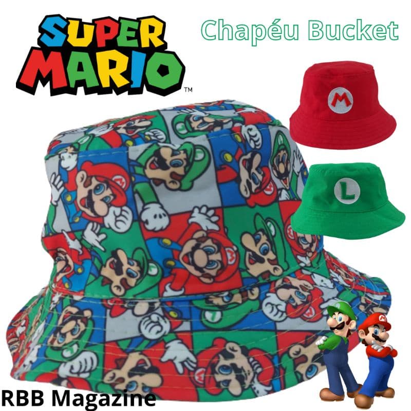Chapéu e Boné de Praia Bucket Infantil e adulto Super Mario e Luigi buket infantil