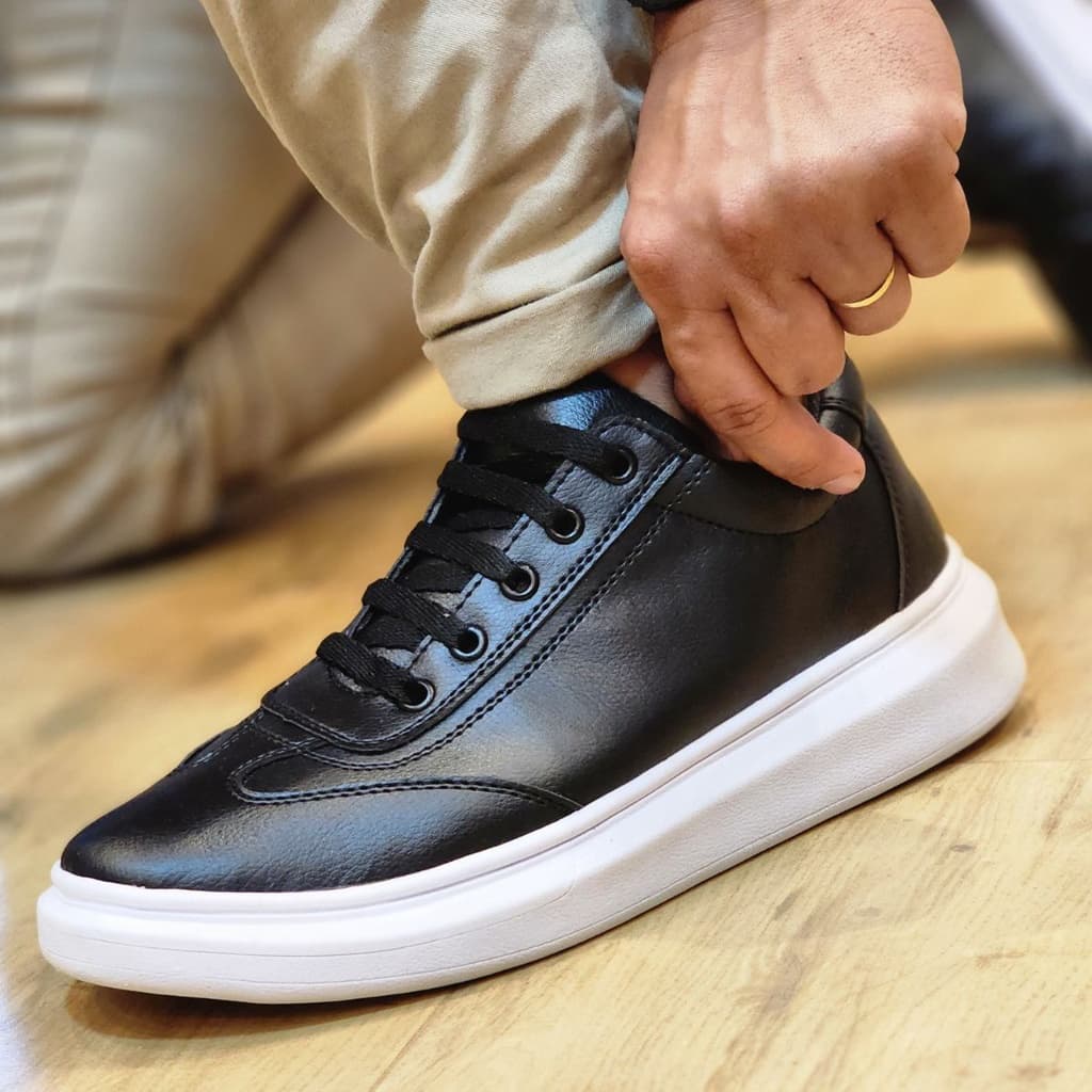Sapatênis Masculino Sneakers Preto E Branco Cano Baixo Clássico