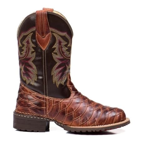 Bota Country Masculina Bico Redondo Texana Escamada Couro