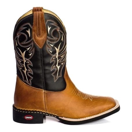 Bota Texana Couro Legitimo Masculina Cano Alto Bico Quadrado
