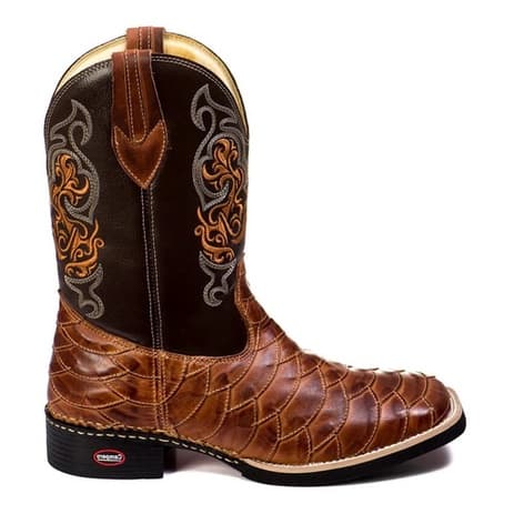 Bota Texana Masculina Rodeio Escamada Couro Bico Quadrado