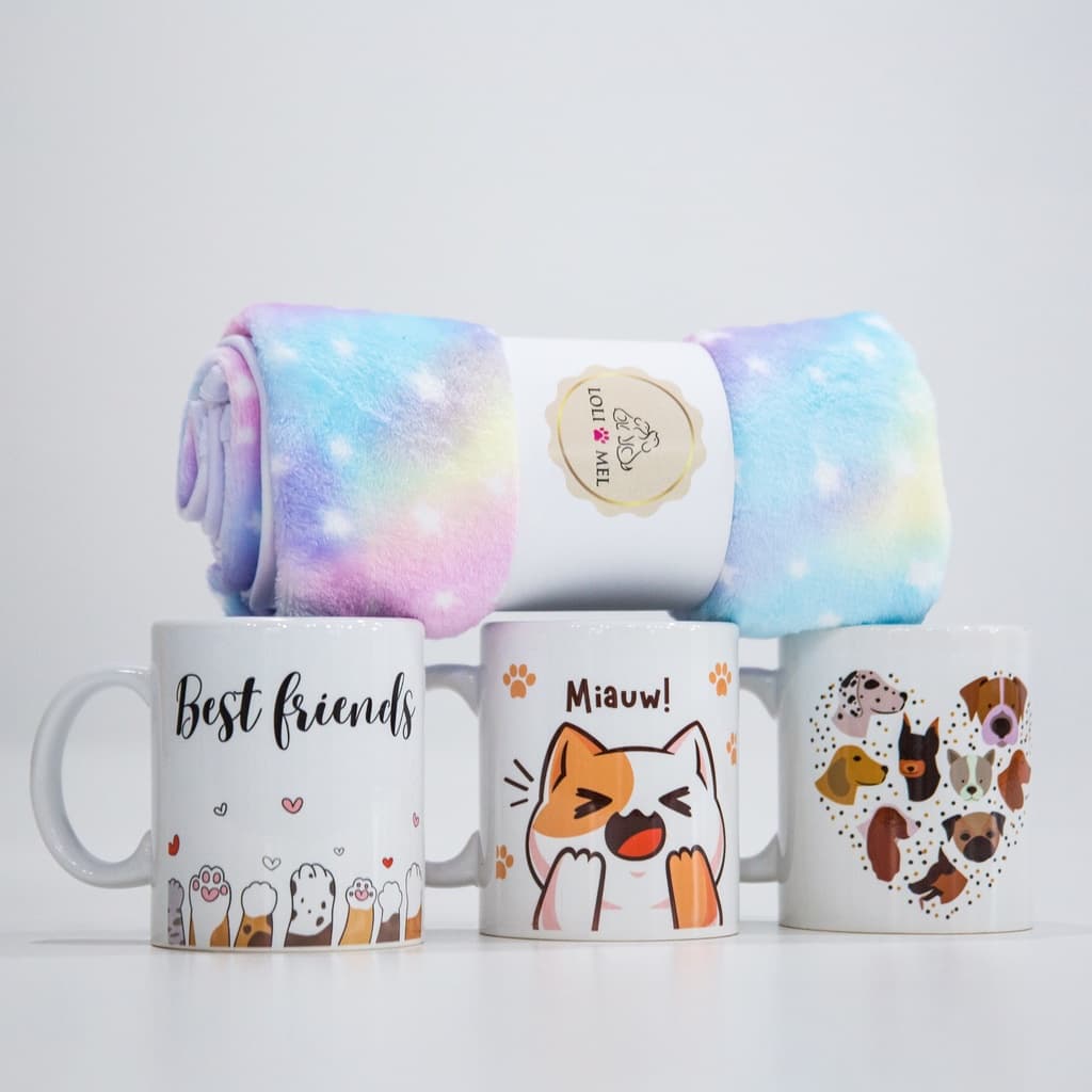 kit Caneca e  Manta com tema Pet