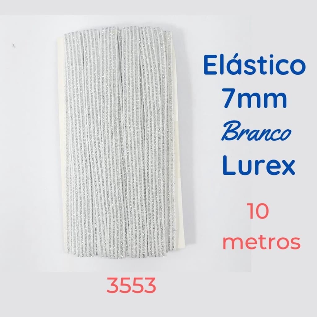 10 metros Elástico Lurex chato 7mm Branco 3553 010 284A30