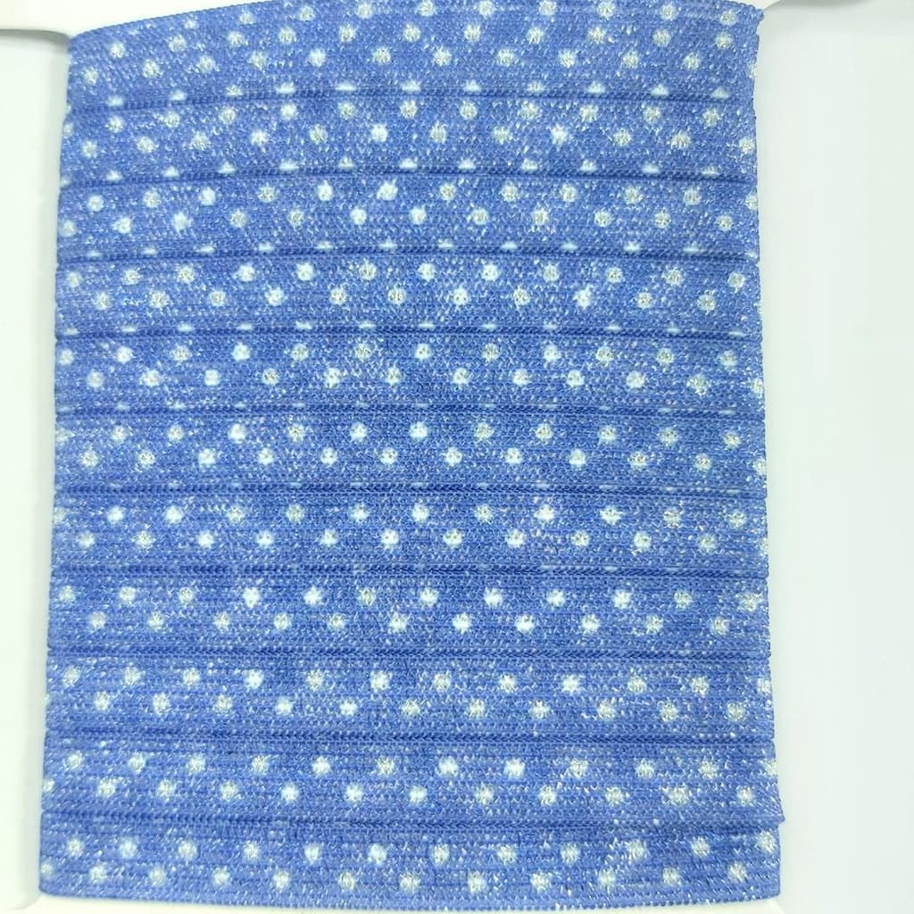 10 metros Elástico Lurex Especial 7mm Poá Azul Branco 3702 010 284A30