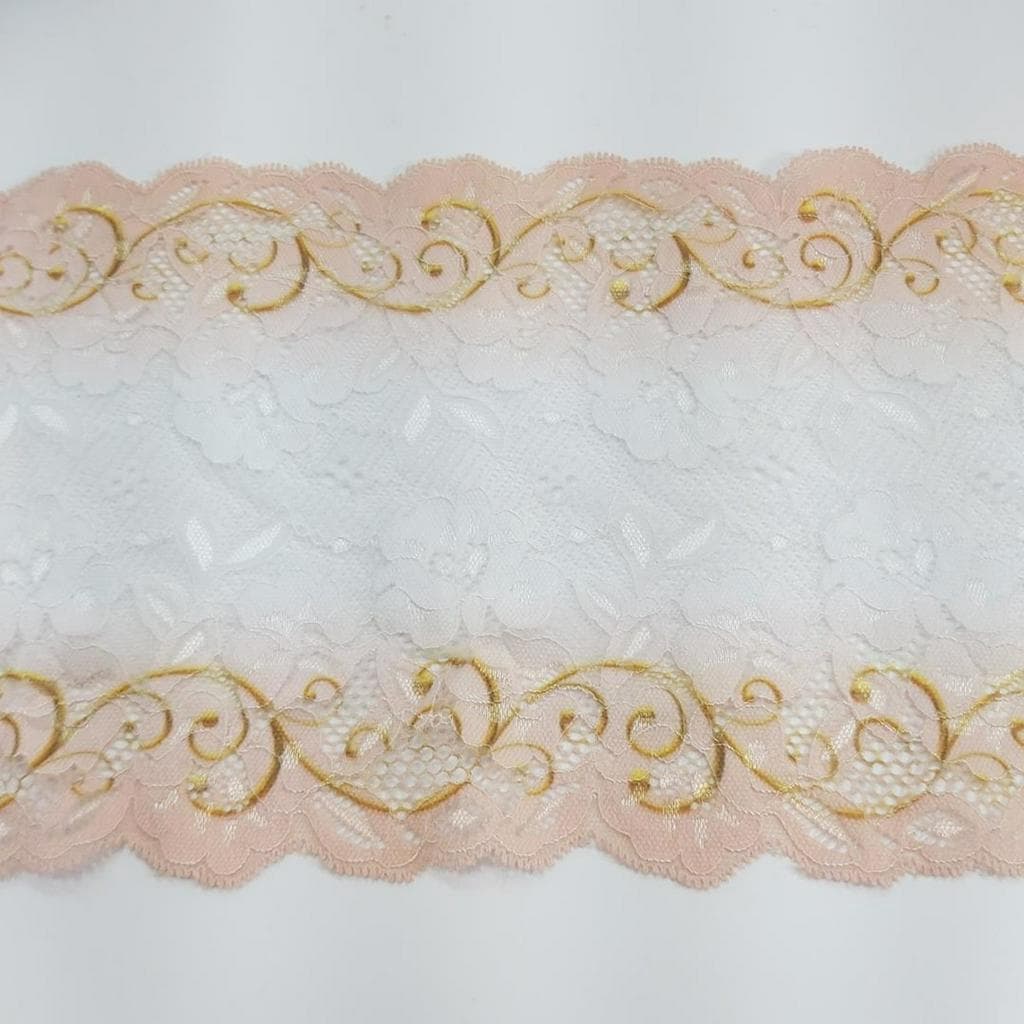 Renda Elástica  18cm   Estampa digital Salmão o metro 4966 001 - 416SA35
