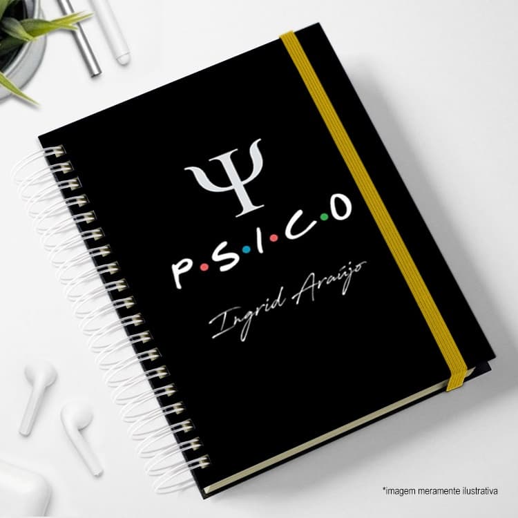 Agenda psicologia personalizada 2026 com nomee logo psicólogo psicóloga preto elastico pais