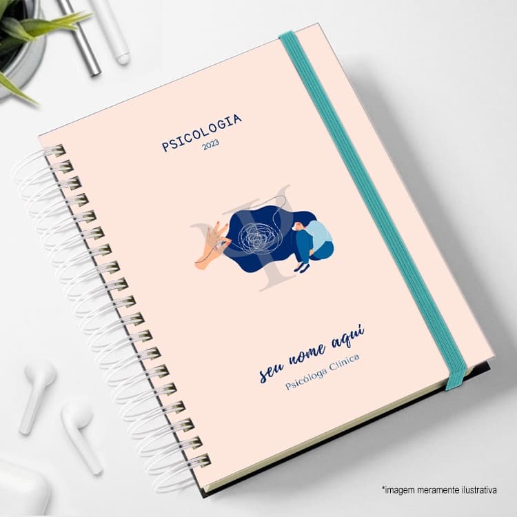 Agenda Psicologia Floral 2027 com Símbolo Psi Personalizada com Nome A5 Capa Dura Planner Executivo