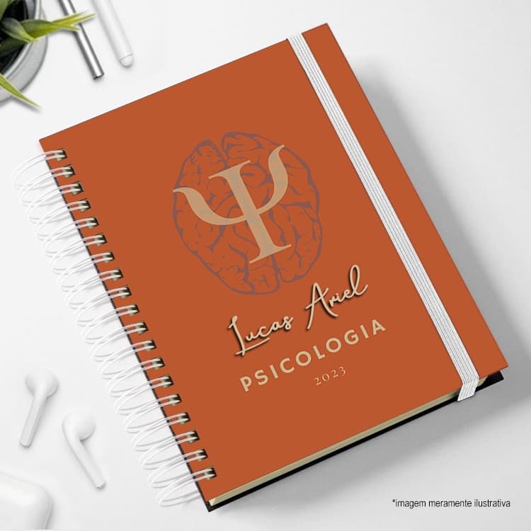 Agenda Psicologia Marrom 2027 Personalizada com Nome A5 Capa Dura Planner Executivo Diario Símbolo Psi