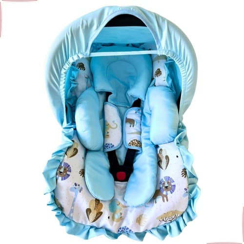 Kit Bebê Conforto Safari Branco 5 peças Capa Redutor Corpo Capota Protetor Cinto até 13 kg Universal