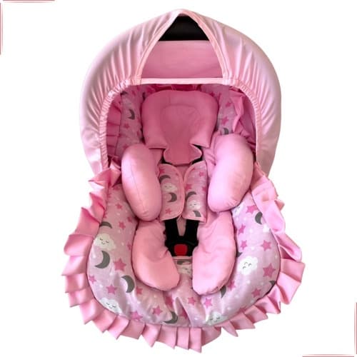 Kit Bebê Conforto Nuvem Rosa 5 pç Capa Redutor Corpo Capota Protetor Cinto Cosco Galzerano Burigotto