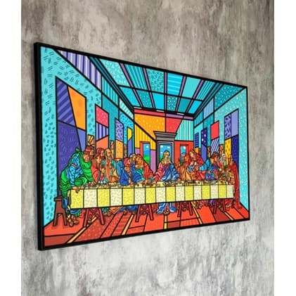 Quadro Santa Ceia Estilo Romero Britto 110x80cm Sala Quarto Luxo