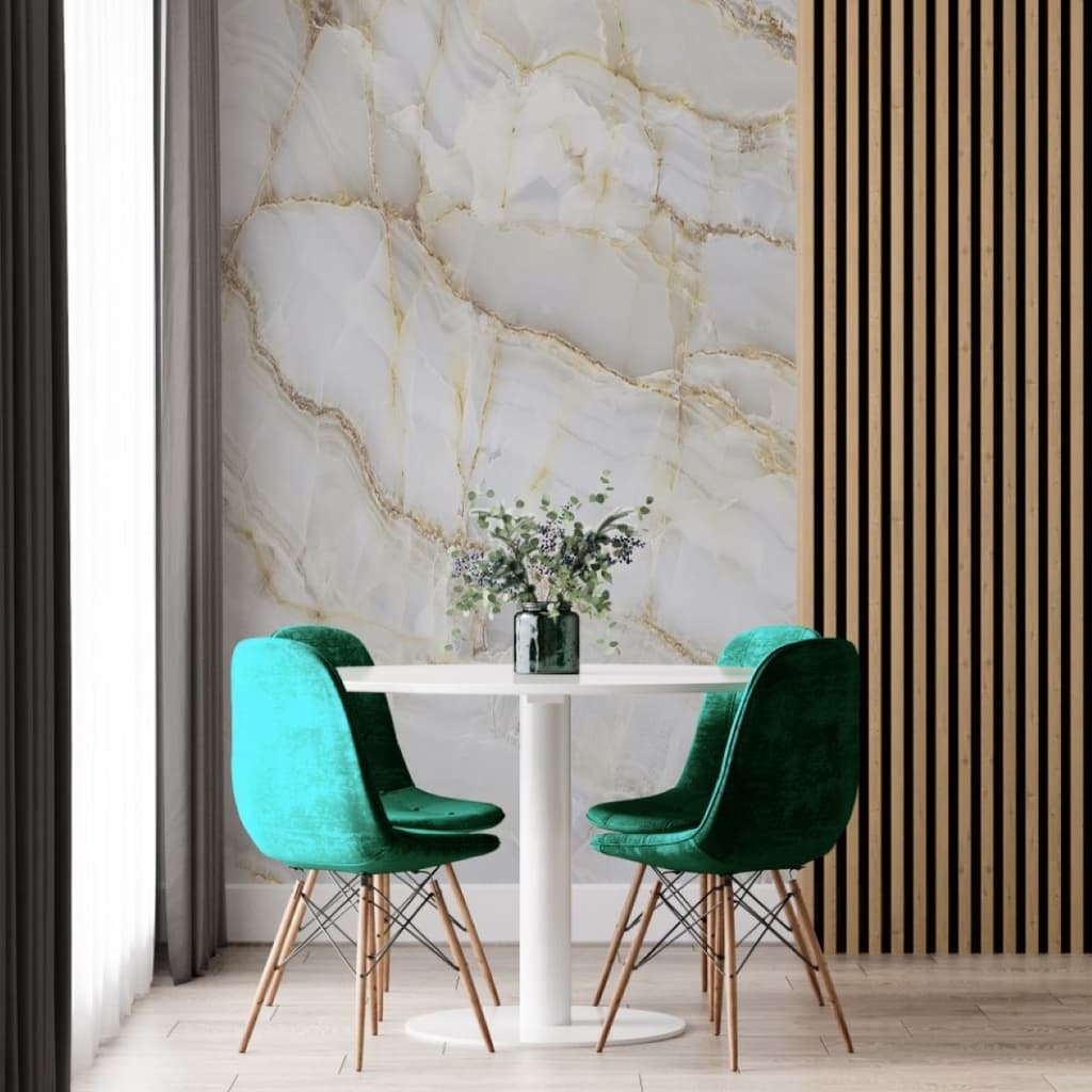Papel de Parede Adesivo Painel 3D Mármore Calacata Bege 4M Revestimento Autocolante Marmorizado
