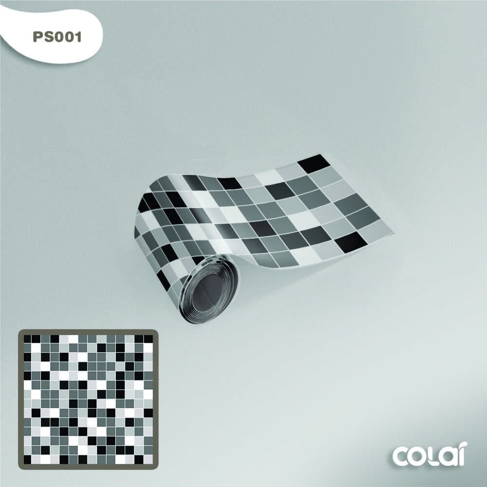 Faixa Adesiva Cozinha Banheiro Pastilha Tons Cinza Azulejo Geométrico Autocolante Vinílico 1m