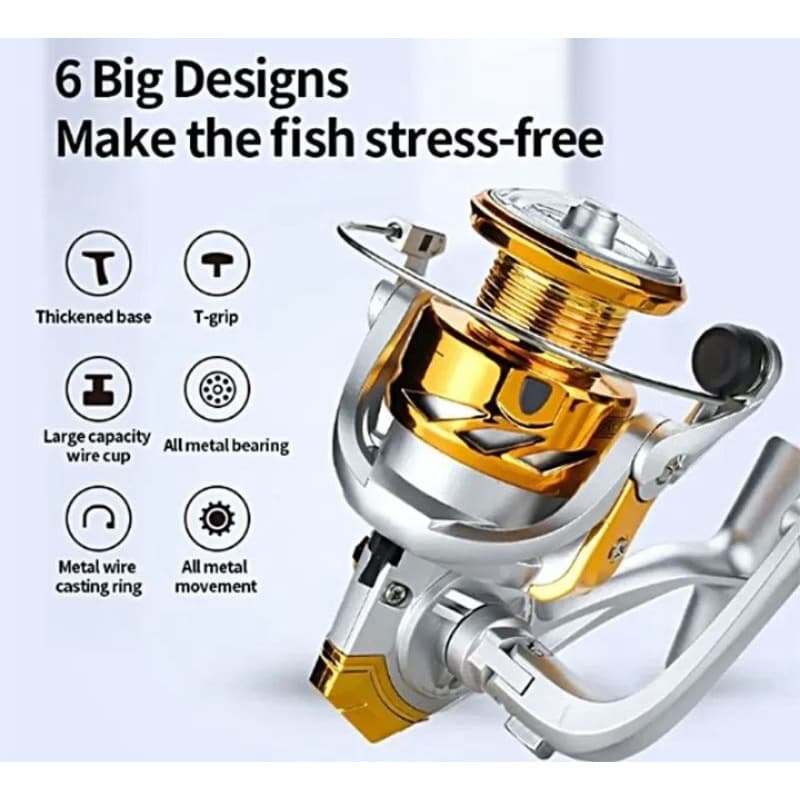 Molinete 2000 carretel grande ótimo freio manivela dobrável rolamento de esfera tambor sonoro ótima capacidade de linha para pesca de iscas artificiais e TB para pesca de fundo.