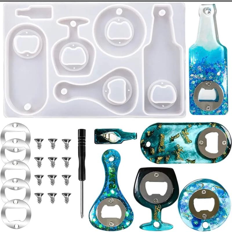 Molde silicone abridor de garrafas / Kit com 5 metais