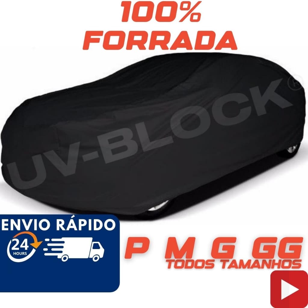 Capa Cobrir Carro Couro Forro Total 100% Impermeável UV-Block Protege Sol Chuva PMG Cor Preto