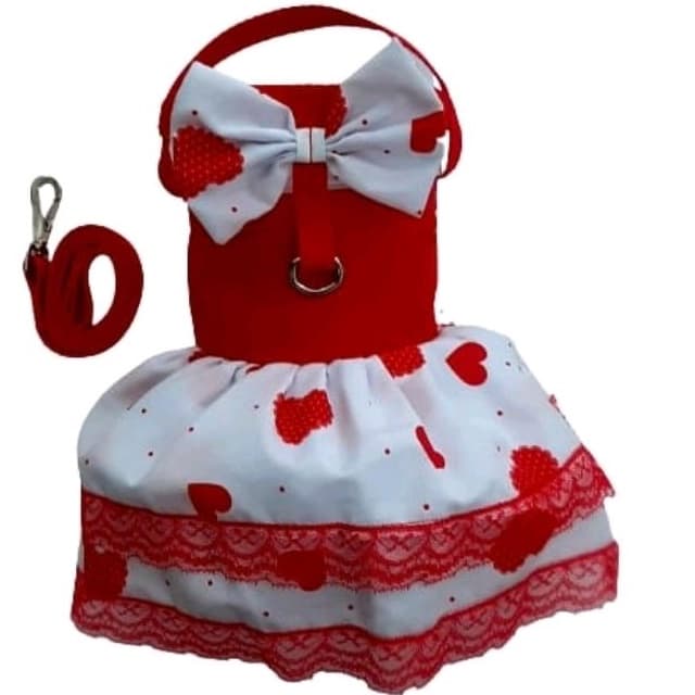 COLEIRA PEITORAL VESTIDO CORAÇÃO ROUPA PET GUIA CACHORRO GATO
