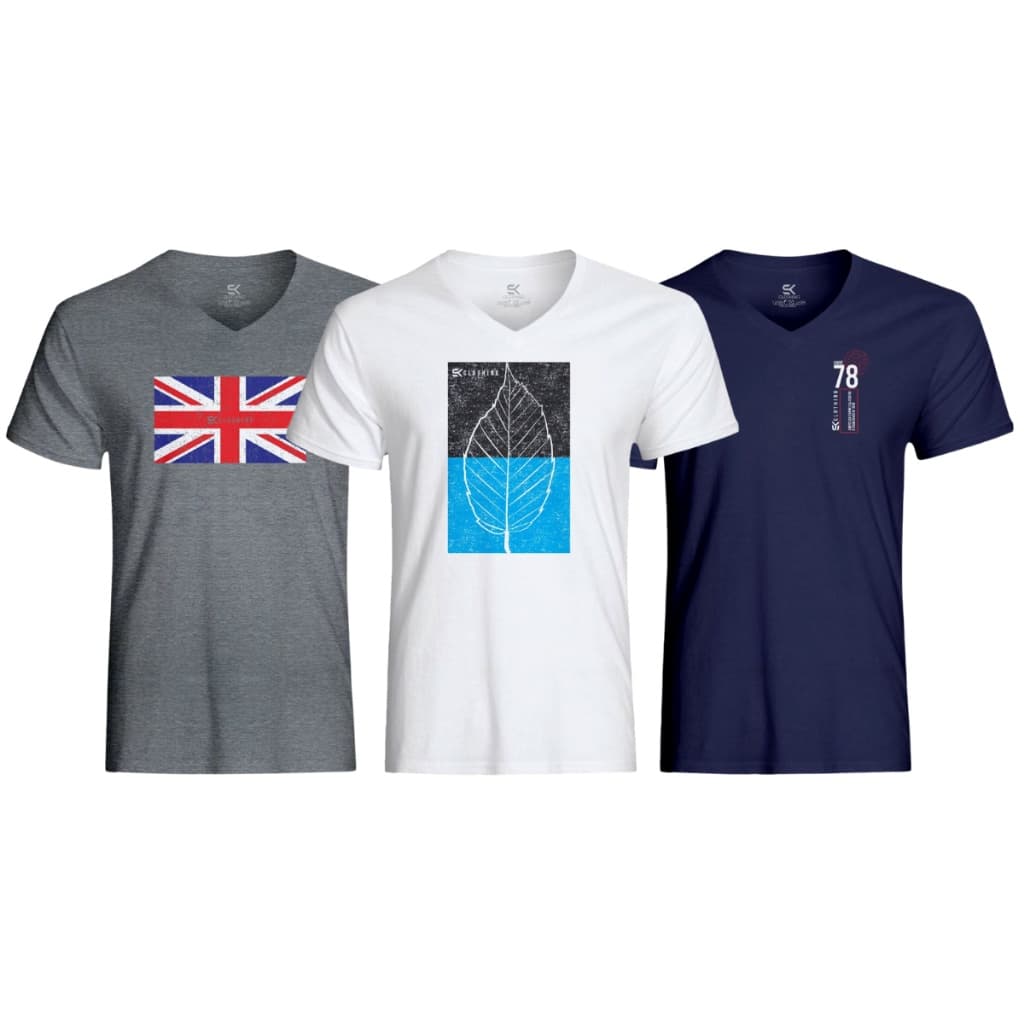 Kit 3 Camisas Masculinas Gola V Estampadas Frete Grátis Plus Size G1 ao G9