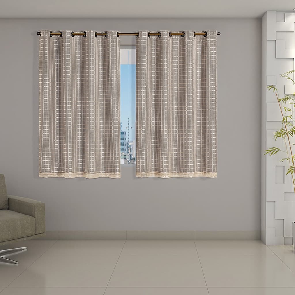 Cortina Blecaute Cinza c/ Tecido Voil Xadrez 2,00 m x 1,40 m