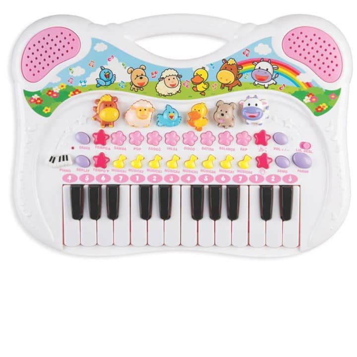Piano Teclado Brinquedo Musical para Bebê Rosa Com  Música e Sons de Animais Volume Suave