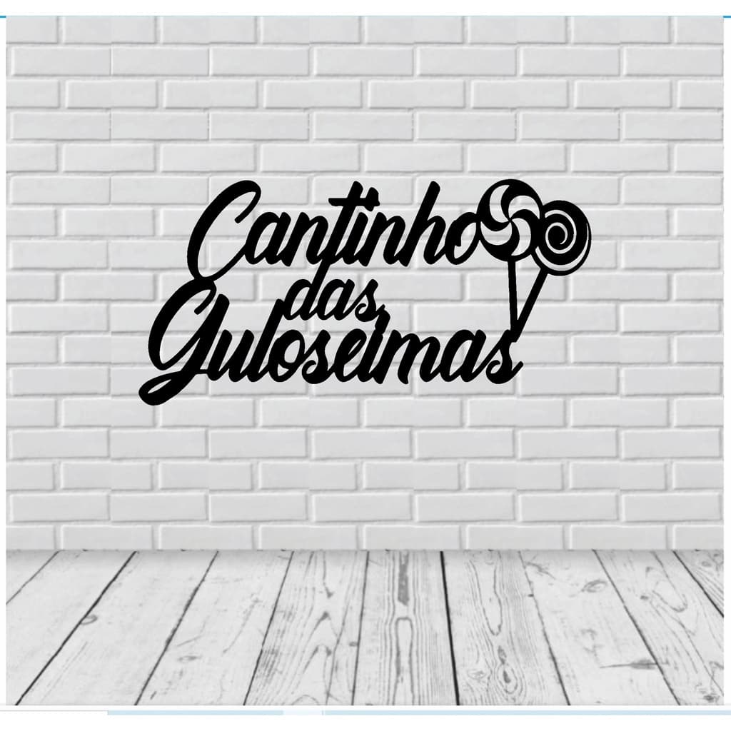 APLIQUE CANTINHO DAS GULOSEIMAS 40 CM EM MDF PRETO