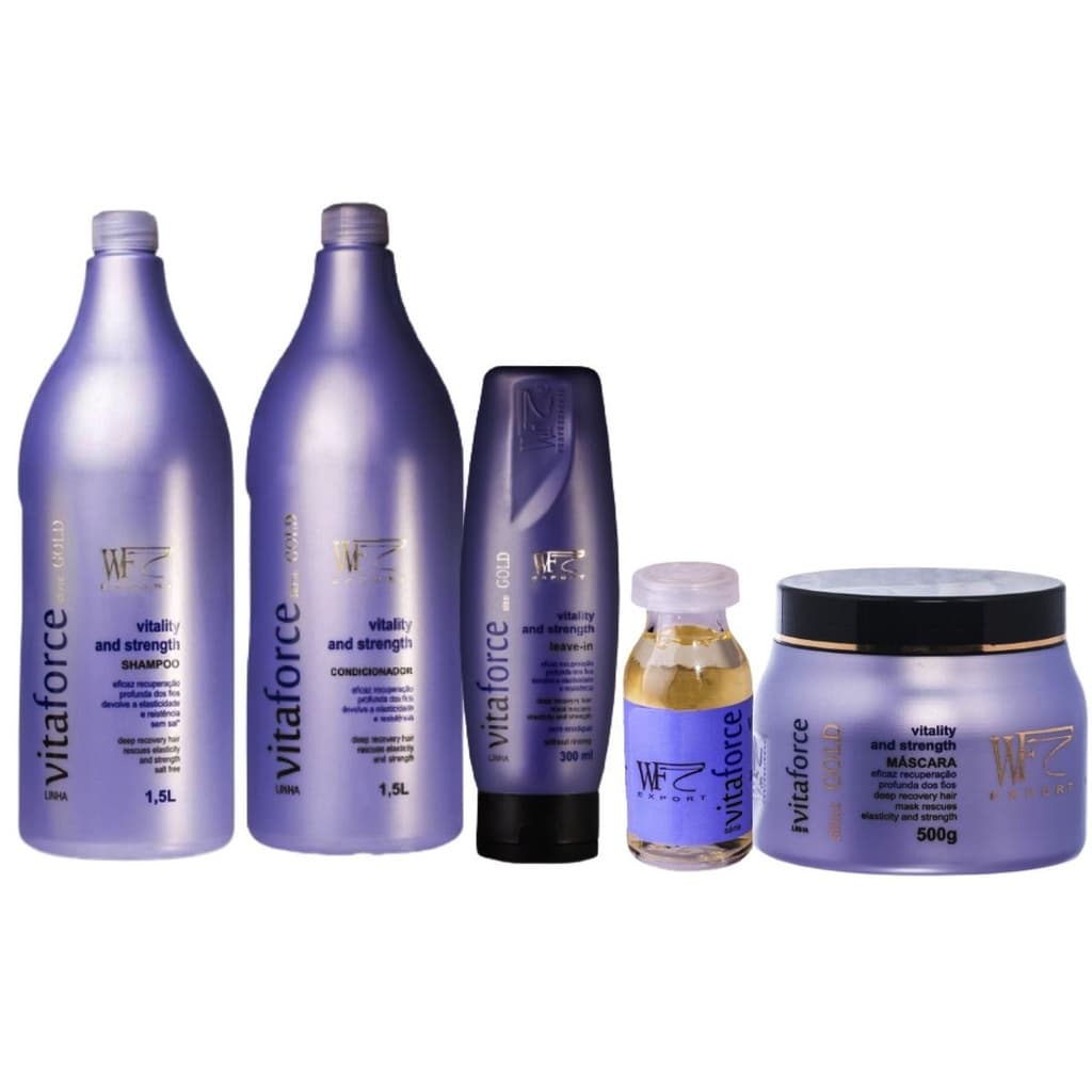 Kit 5 Peças Cabelos com Queda Fragilizado Quebradiço Danificado Pós Progressiva WF Vitaforce 3,812ml
