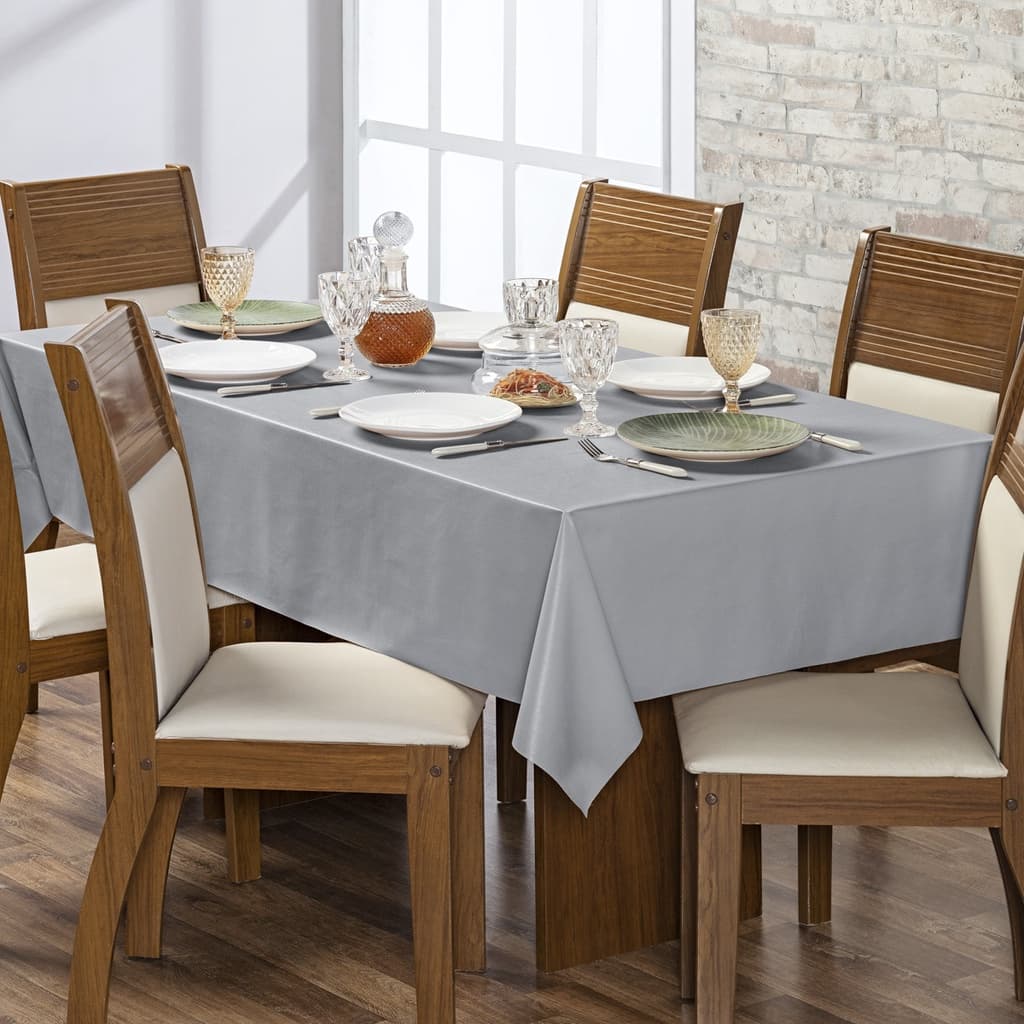 Toalha de Mesa Antiderrapante 6 Lugares Térmica Impermeável 1,40 m x 2,00 m Cinza Gourmet