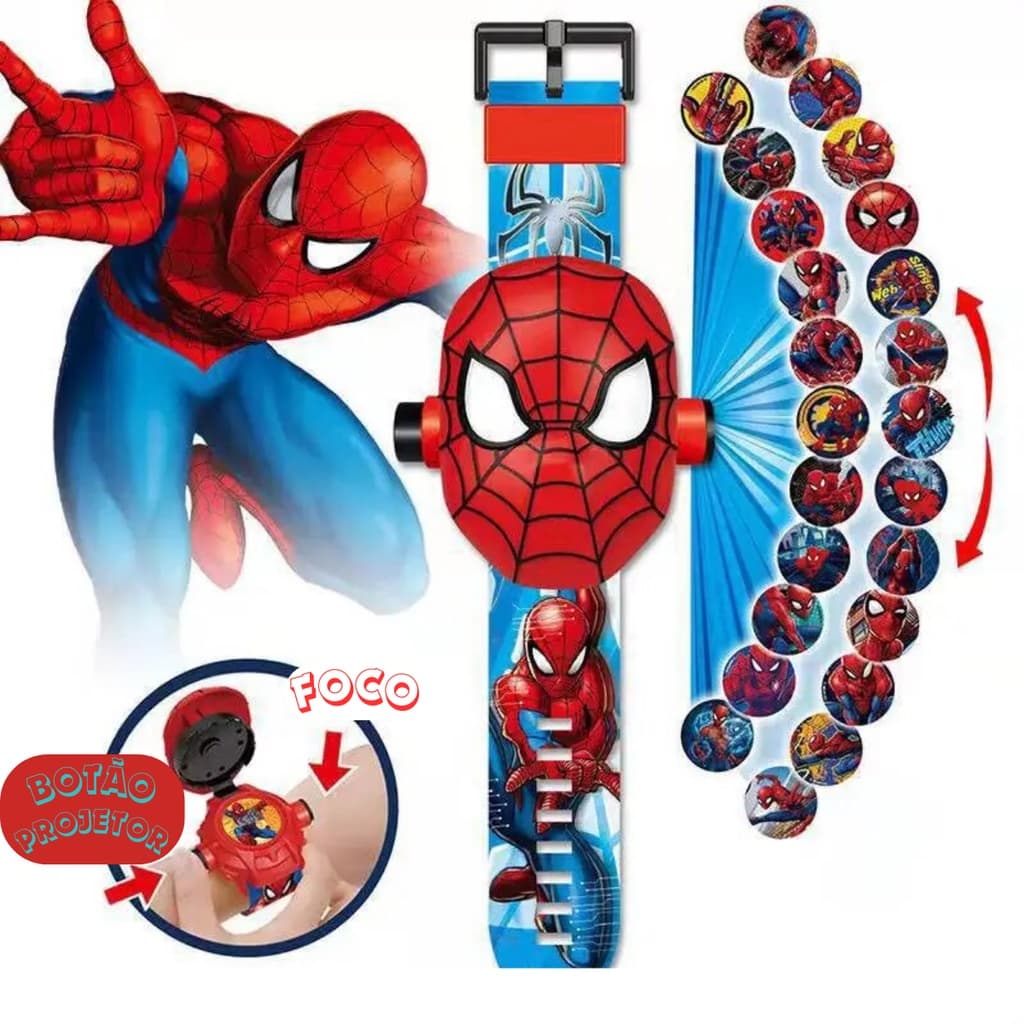 Relogio Infantil Homem Aranha Super Herois Homem de Ferro Sonic 3D Projetor Imagens Digital Spider Men Avengers