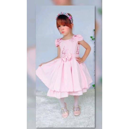 Vestido infantil festa luxo rosa, rosé, vermelho e branco