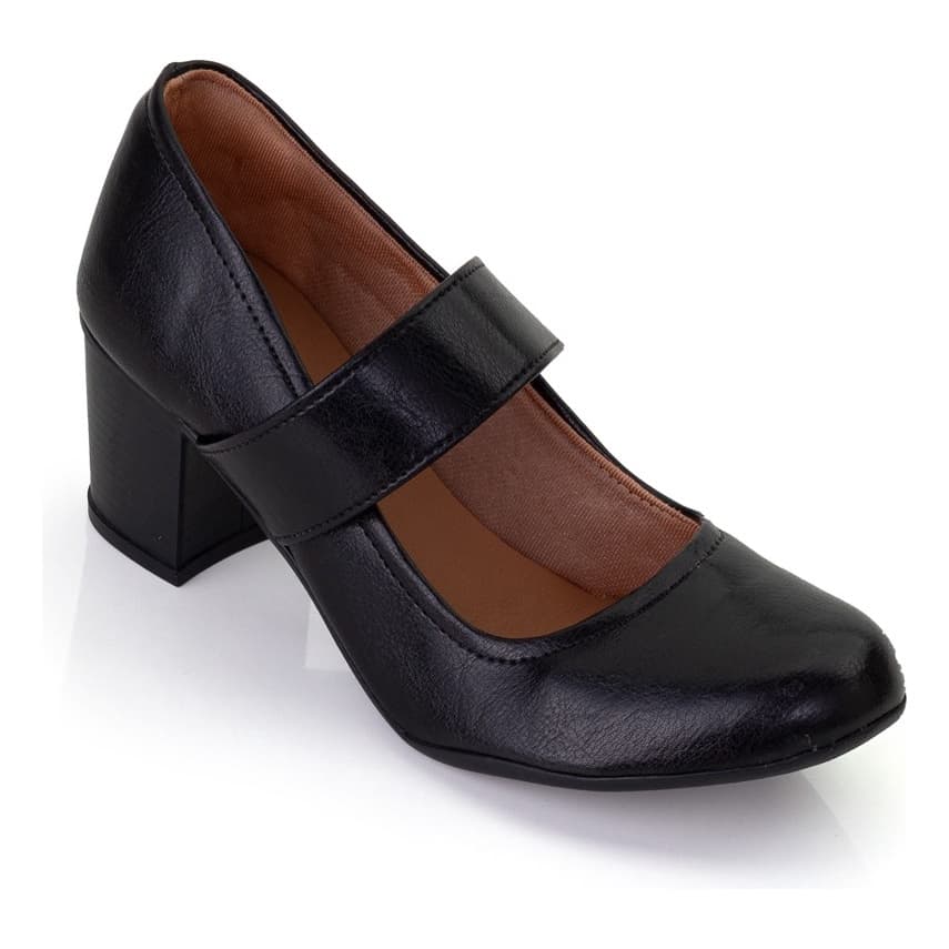 Sapato Boneca Social Preto Nude Vermelho Branco e Azul Feminino Salto Grosso