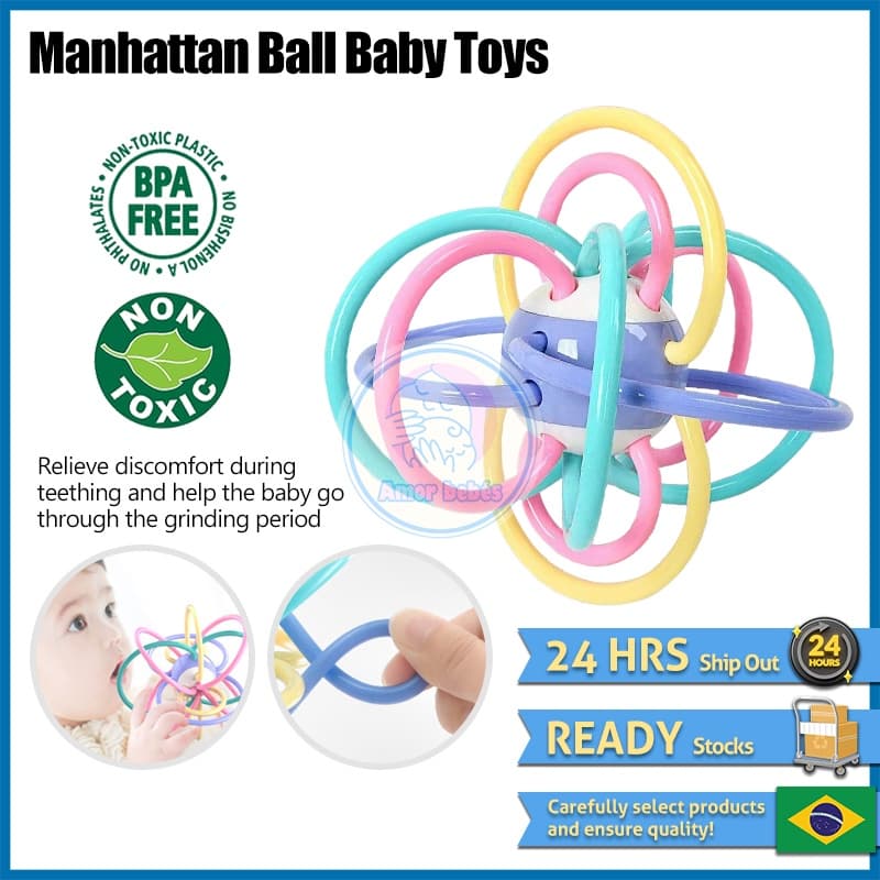 Bola de Manhattan Infantil Bola de Manhattan Bola de Bebê Moedor de Bola Mordedura de Bola Mordedura de Bola Feliz Sino de Cama Sino de Bebê 0-3 Anos