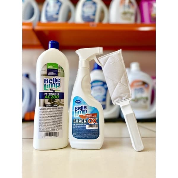 KIT BANHEIRO BRILHANDO - 1 Super ox limpa box 500ml + 1 AC 200 limpa piso 1kg + acessório