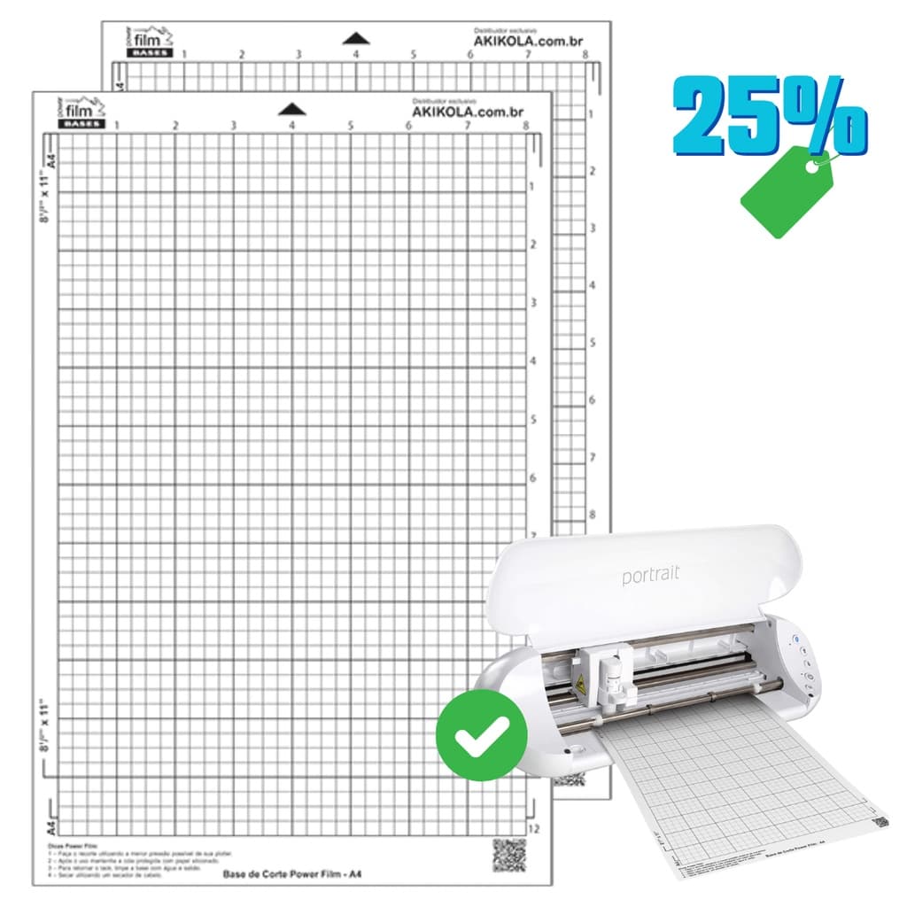 Kit 2 Base de Corte A4 Transparente Compativel Silhouette Portrait, Portrait 2, e 3- Com Cola