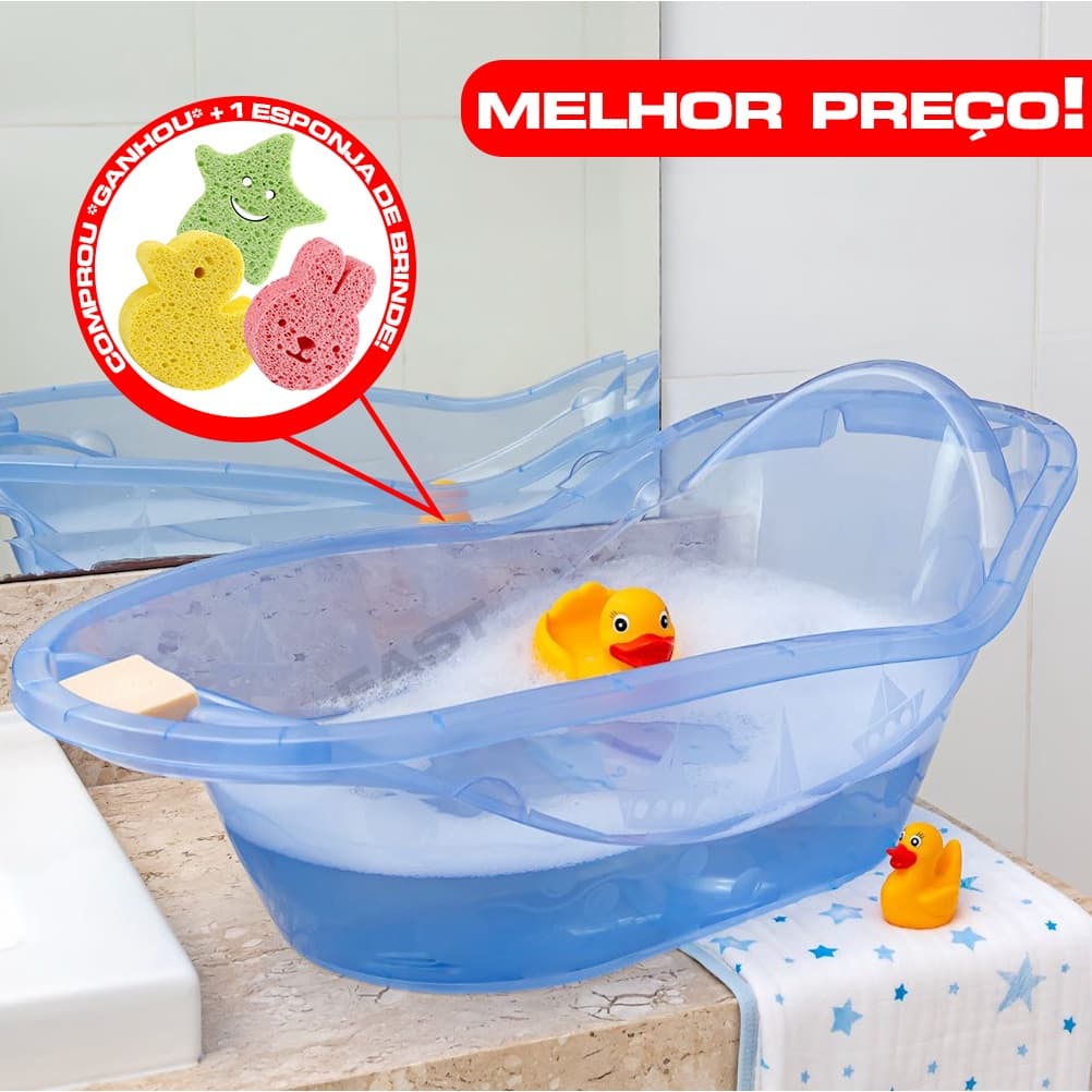 Banheira Grande Decorada Banho Infantil 23L Com Válvula e Suporte de Sabonete Portátil Colorida Ergonômica Resistente